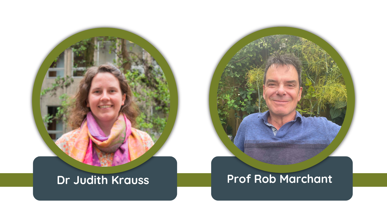 Image shows headshots of Dr Judith Krauss and Prof Rob Marchant, with their names under their photo